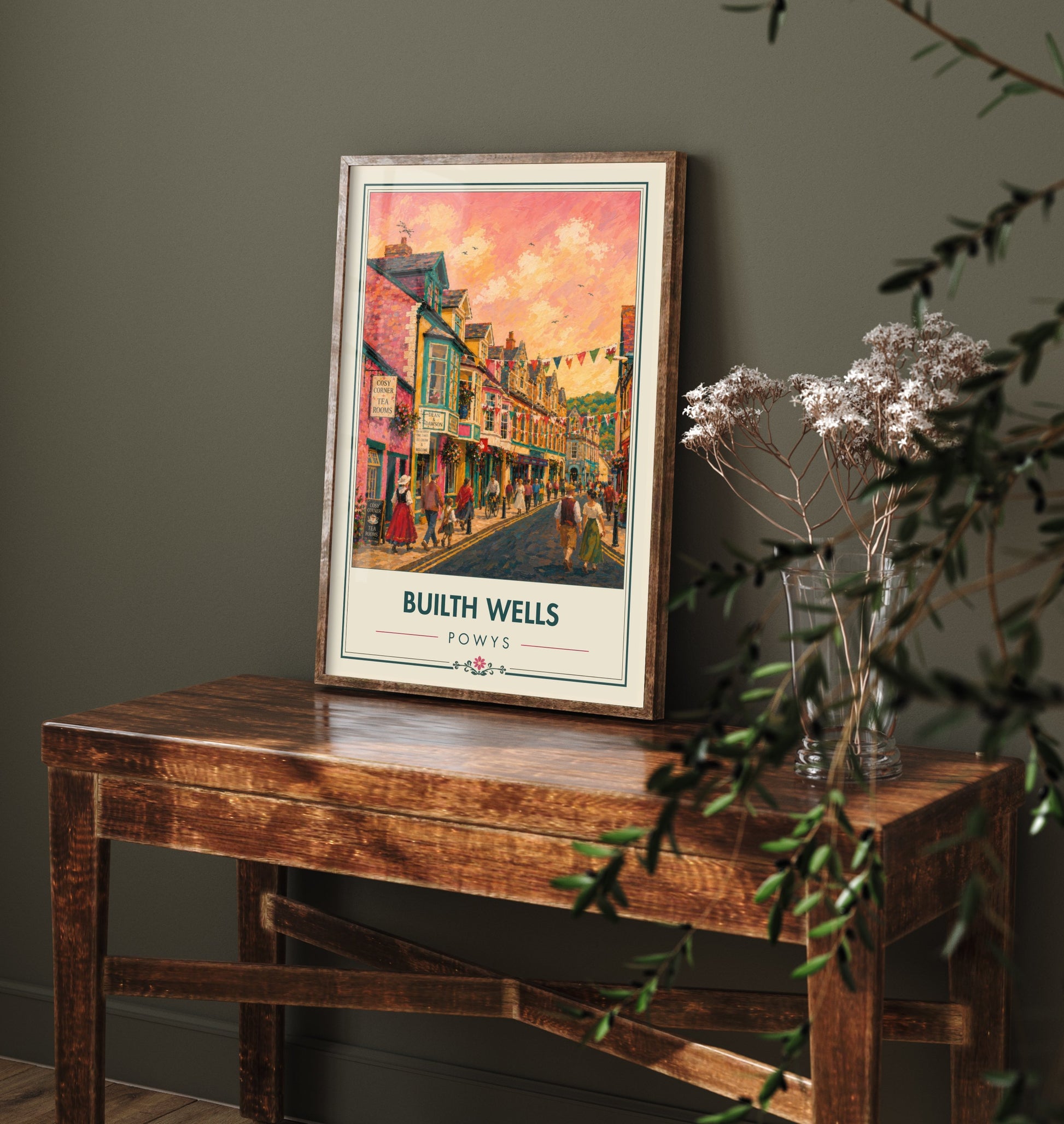 Builth Wells Powys Wales Travel Poster - Art Print - Vibrant Illustration - Town Street Wall Art 3/3