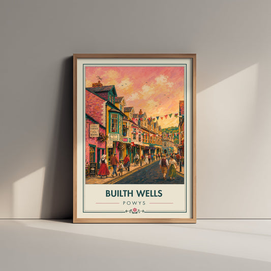Builth Wells Powys Wales Travel Poster - Art Print - Vibrant Illustration - Town Street Wall Art 3/3