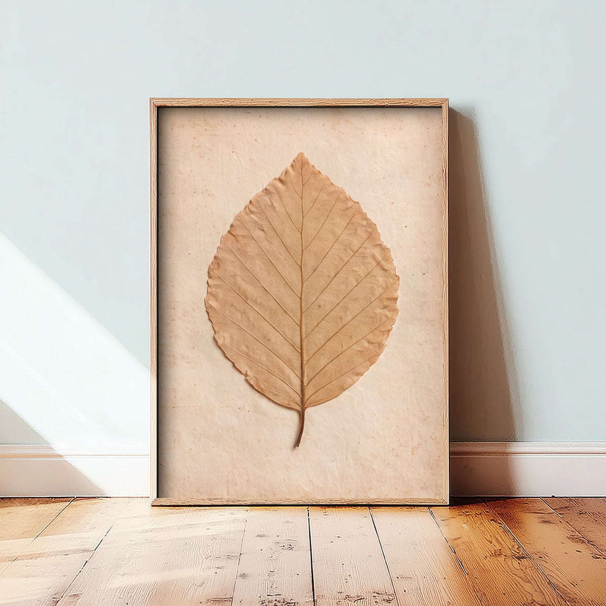 Pressed Beech Leaf Art Print - Vintage Herbarium Specimen Photo - Neutral Autumn Leaf Poster 1/3