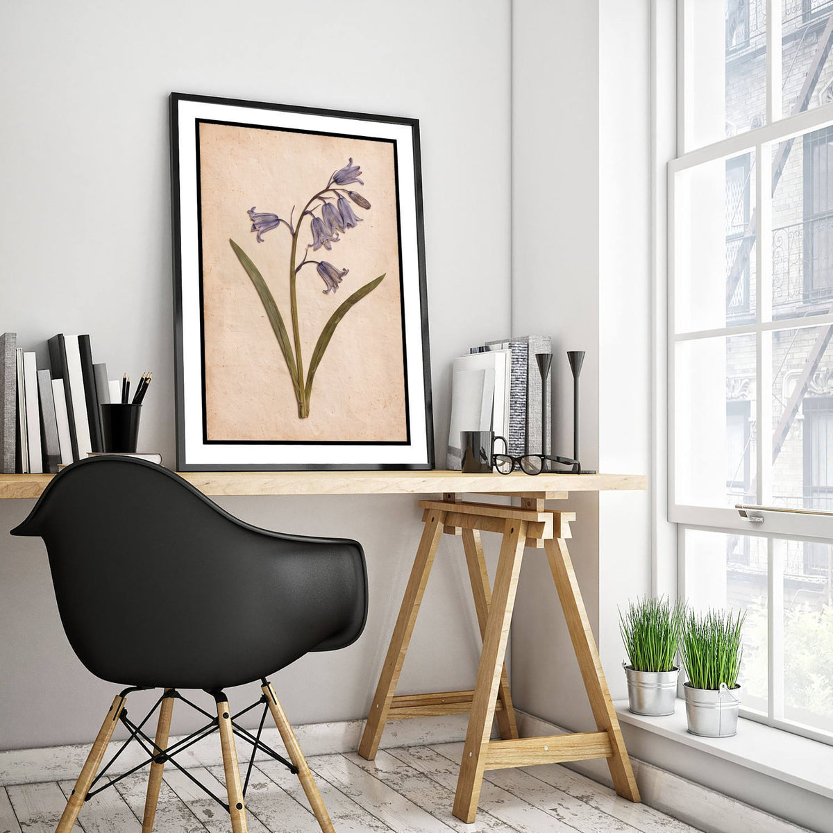 Pressed Bluebell Art Print - Vintage Wildflower Herbarium Photo - Blue Woodland Flower Poster 1/3