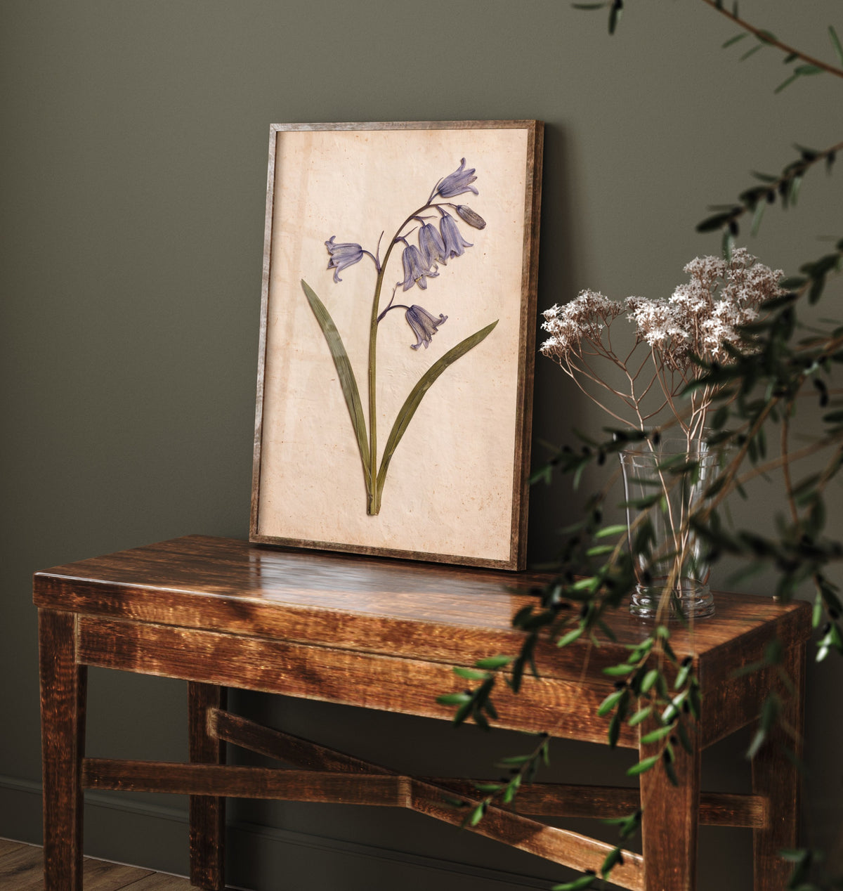 Pressed Bluebell Art Print - Vintage Wildflower Herbarium Photo - Blue Woodland Flower Poster 1/3