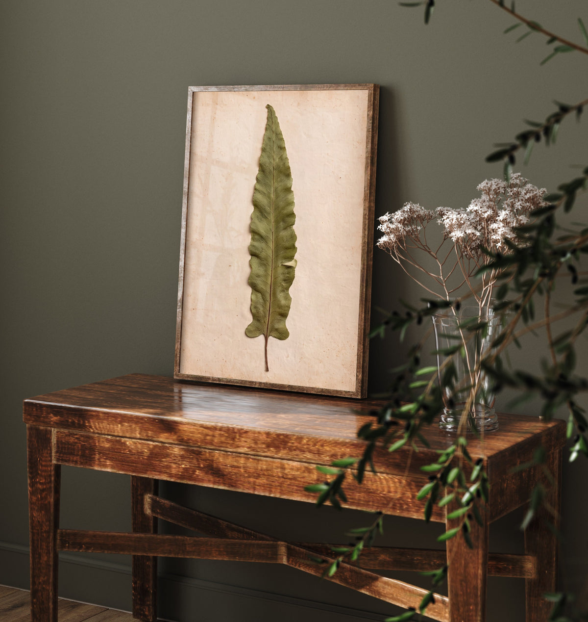 Hart's Tongue Fern Art Print - Pressed Fern Vintage Herbarium Photo - Green Woodland Frond Poster 2/3