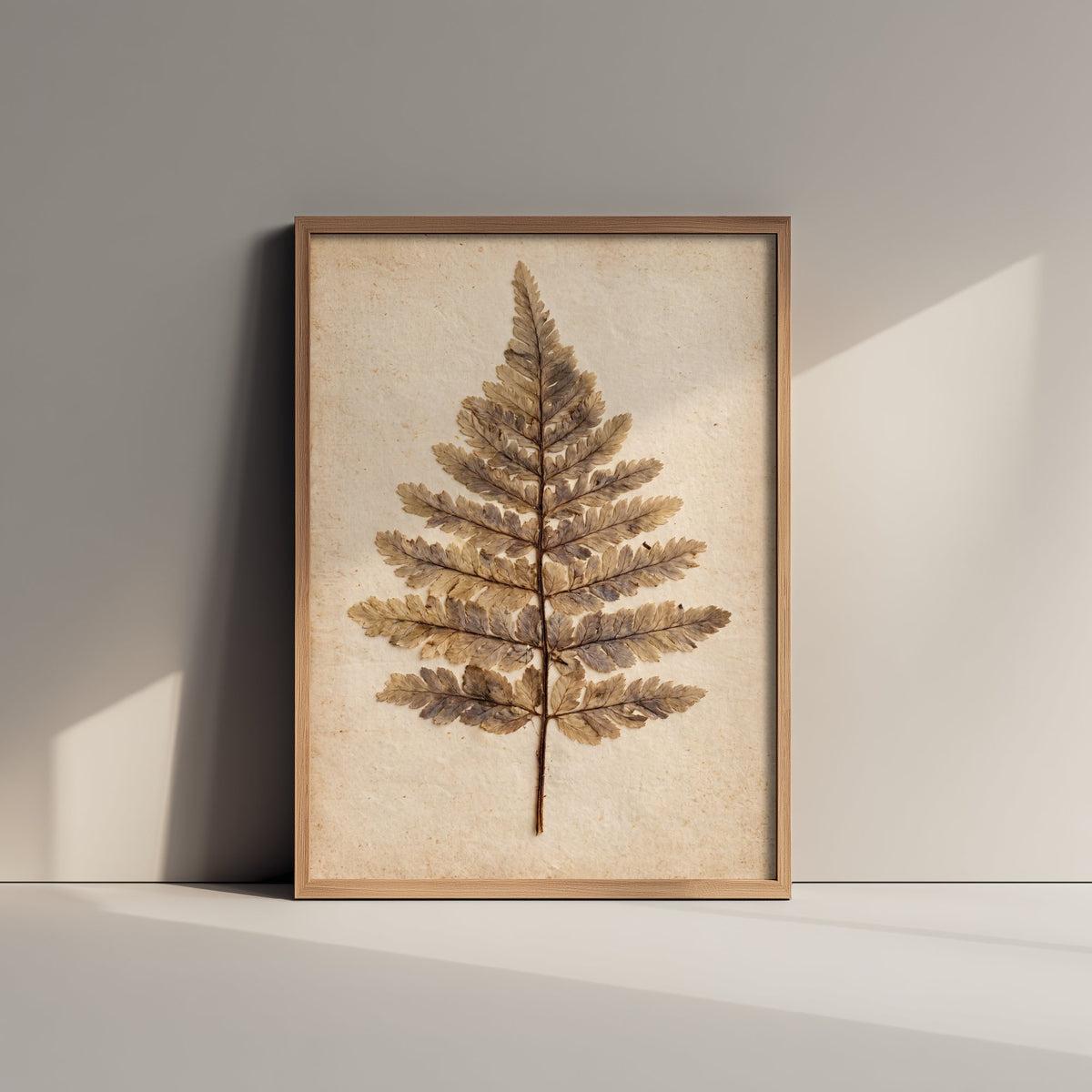 Pressed Fern Art Print - Dried Fern Frond Photo Poster - Vintage Botanical Herbarium Leaf on Antique Beige Paper V1 2/3