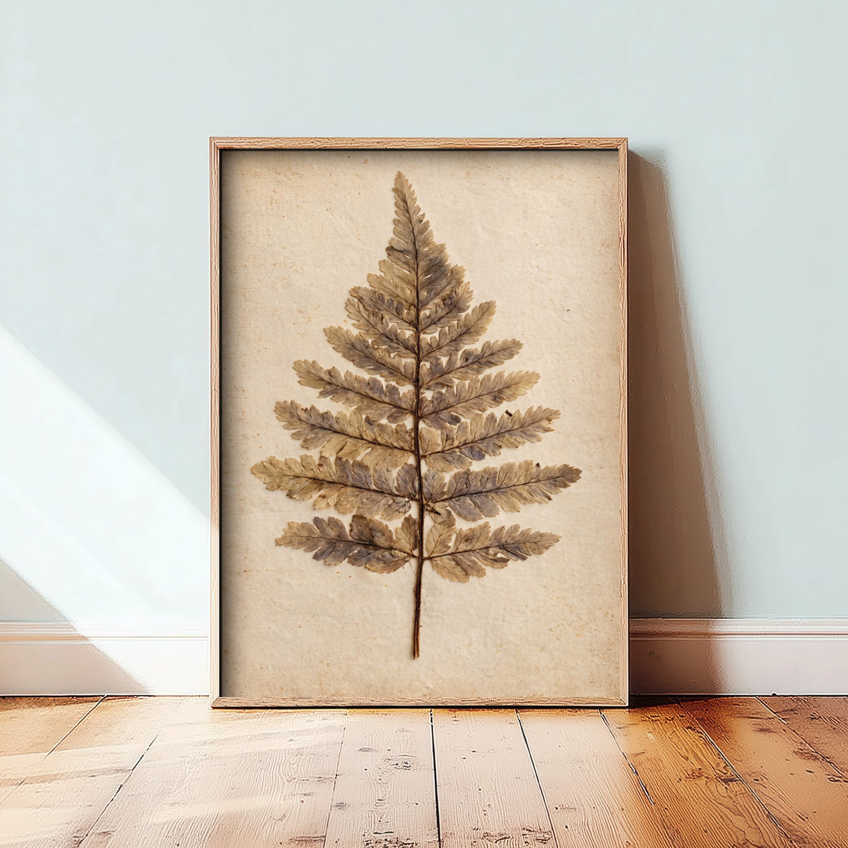 Pressed Fern Art Print - Dried Fern Frond Photo Poster - Vintage Botanical Herbarium Leaf on Antique Beige Paper V1 2/3