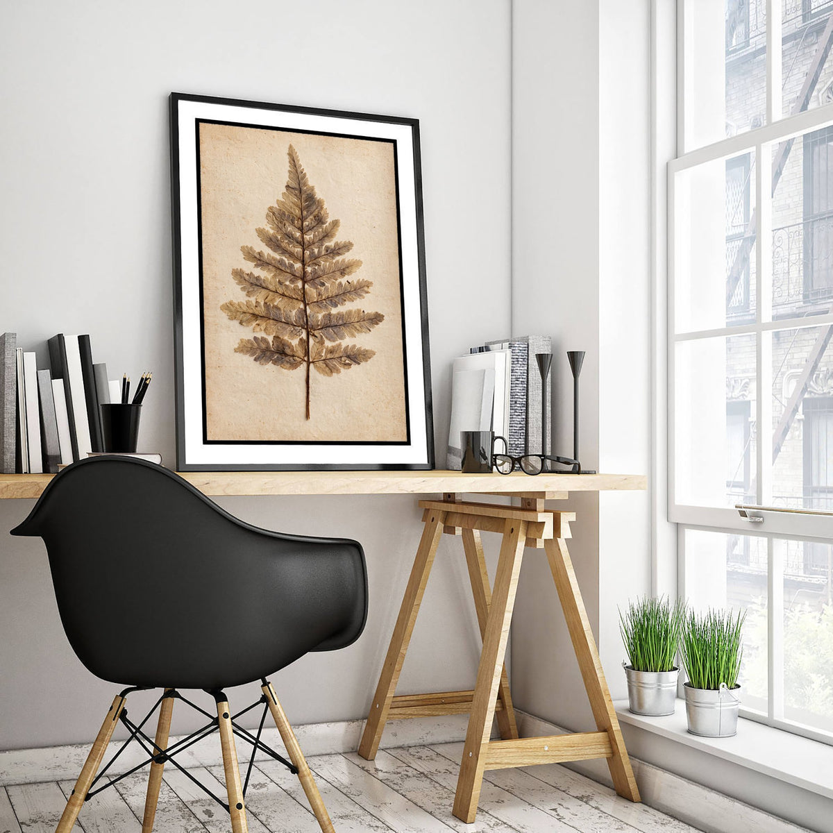 Pressed Fern Art Print - Dried Fern Frond Photo Poster - Vintage Botanical Herbarium Leaf on Antique Beige Paper V1 2/3