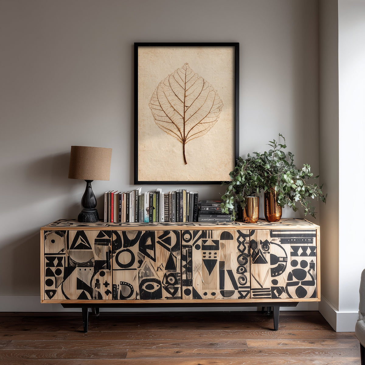 Skeleton Leaf Art Print - Pressed Leaf Vein Photo Poster - Vintage Botanical Herbarium on Antique Beige Paper V2 3/3