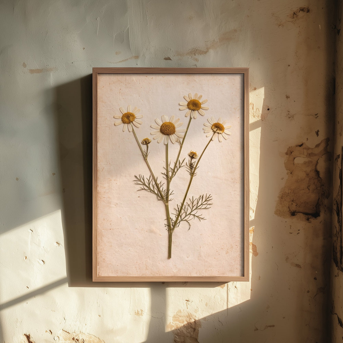 Pressed Chamomile Art Print - Vintage Herb Herbarium Photo - Wild Chamomile Flower Poster 1/3