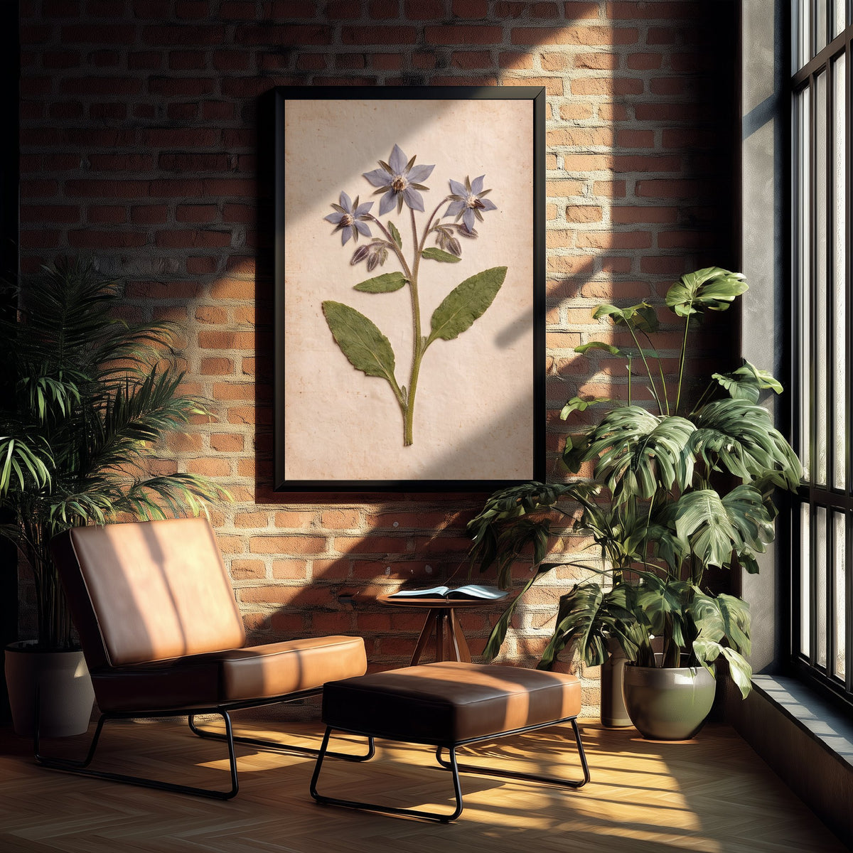 Pressed Borage Art Print - Vintage Herbarium Photo - Blue Starflower Kitchen Herb Poster 3/3