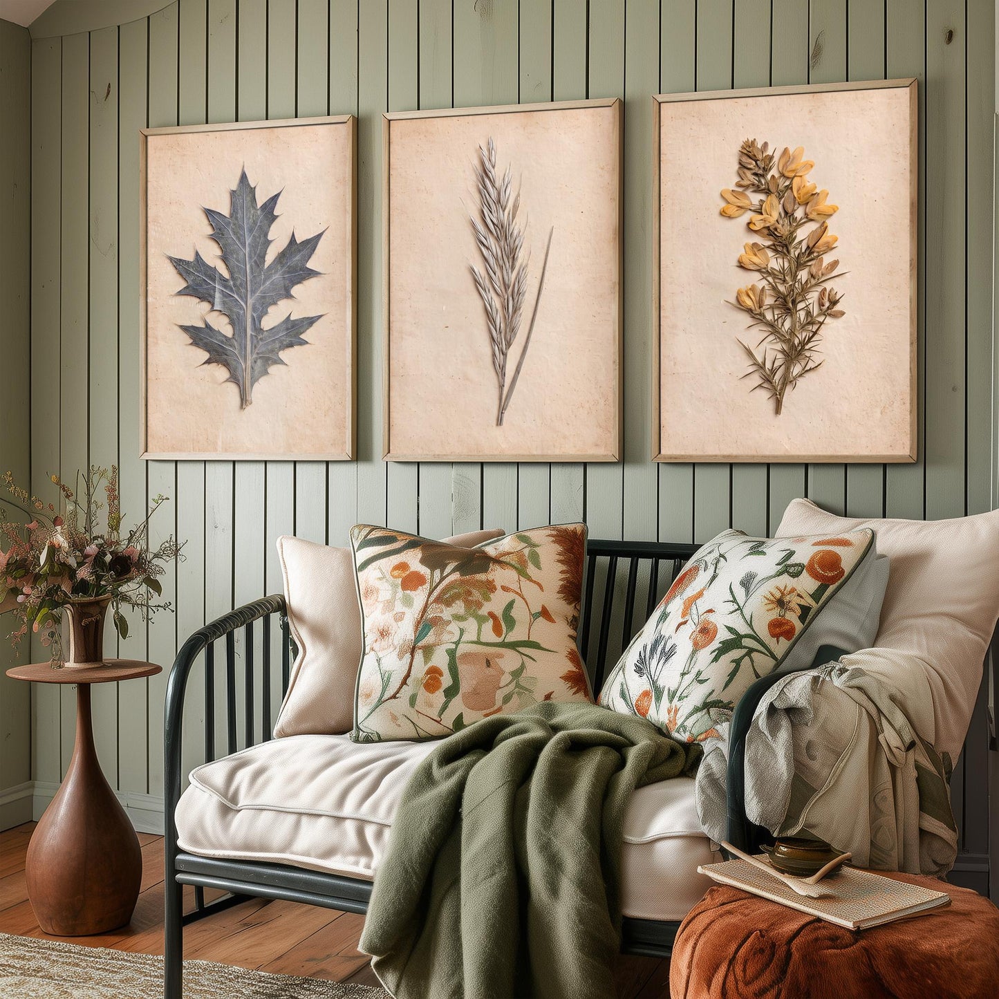 Cornish Dunes Set of Three Art Prints - Sea Holly Marram Grass and Gorse - Pressed Coastal Botanical Posters - Cornwall Beach Photo