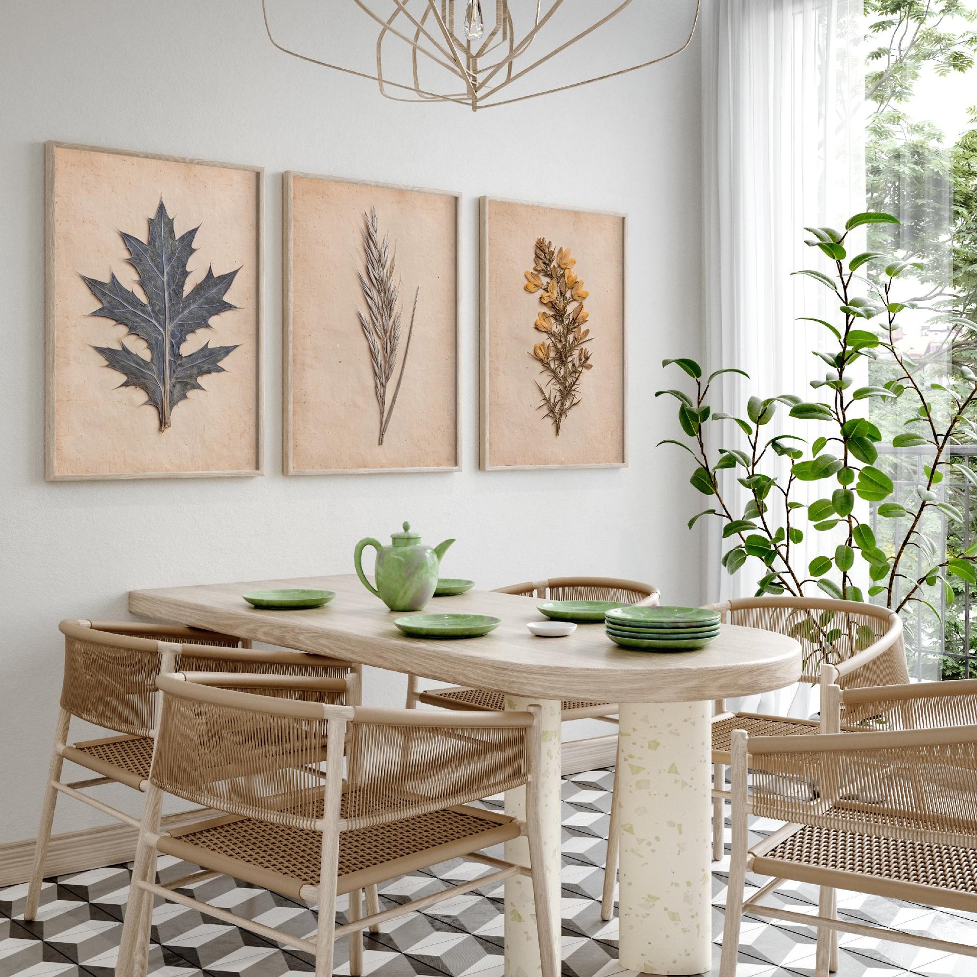 Cornish Dunes Set of Three Art Prints - Sea Holly Marram Grass and Gorse - Pressed Coastal Botanical Posters - Cornwall Beach Photo