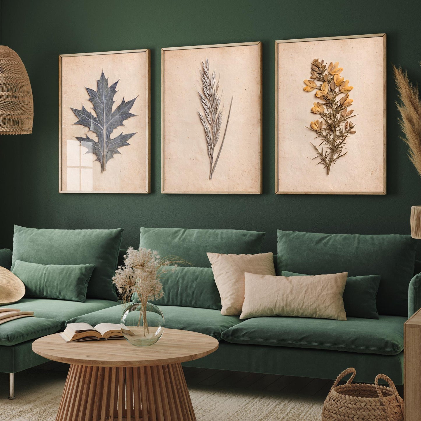 Cornish Dunes Set of Three Art Prints - Sea Holly Marram Grass and Gorse - Pressed Coastal Botanical Posters - Cornwall Beach Photo