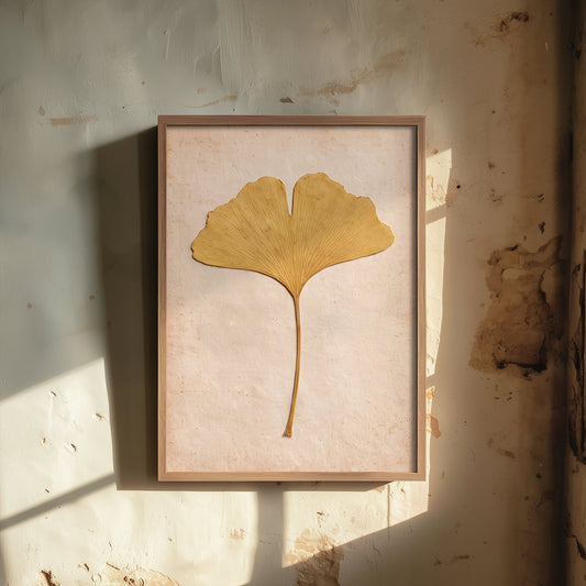 Ginkgo Leaf Art Print - Vintage Pressed Botanical Photo - Golden Autumn Leaf Poster - Neutral Herbarium 1/3