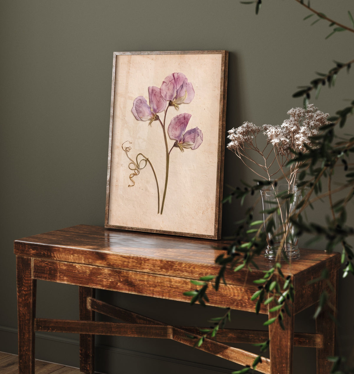 Pressed Sweet Pea Art Print - Lilac Vintage Herbarium Poster - Cottage Garden Flower Botanical Photo 3/3