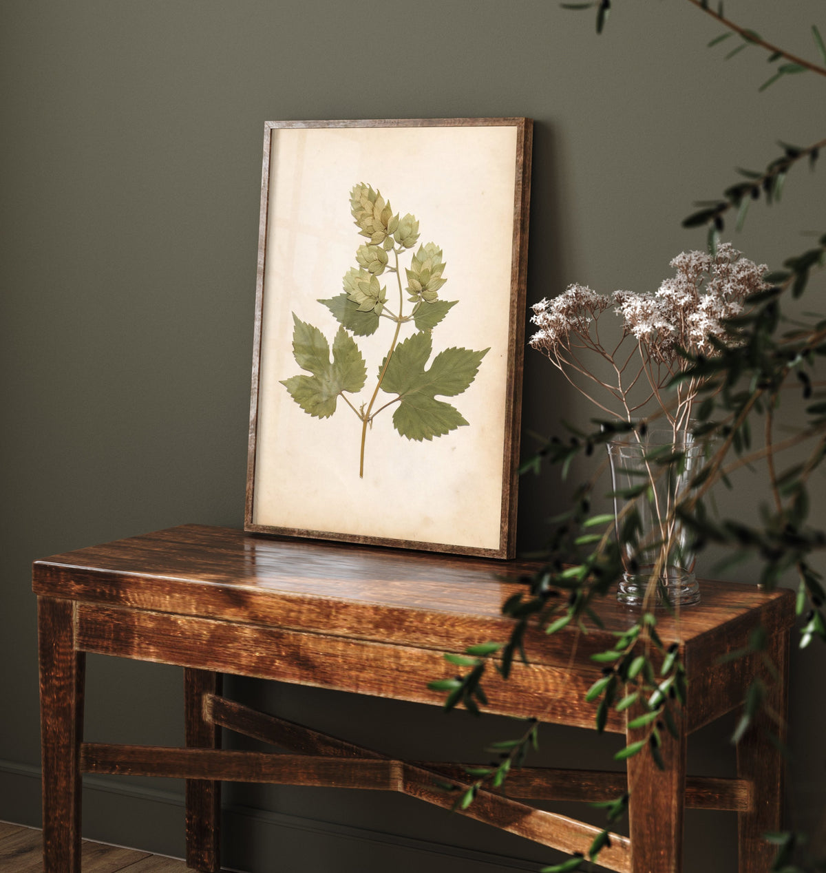Hop Bine Photo Poster - Kentish Hop Garden Art Print - Antique Herbarium Book Page Botanical - Green Vine Leaves V2 2/3