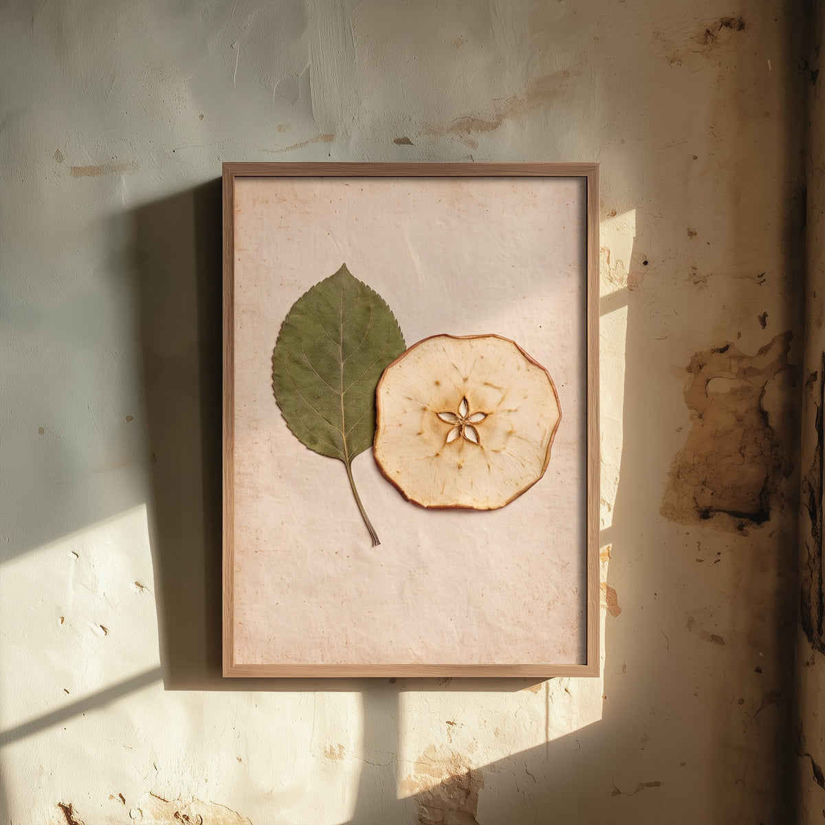 Apple Leaf and Dried Apple Slice Art Print - Kent Orchard Harvest Photo Poster - Vintage Pressed Botanical Kitchen V1 1/3