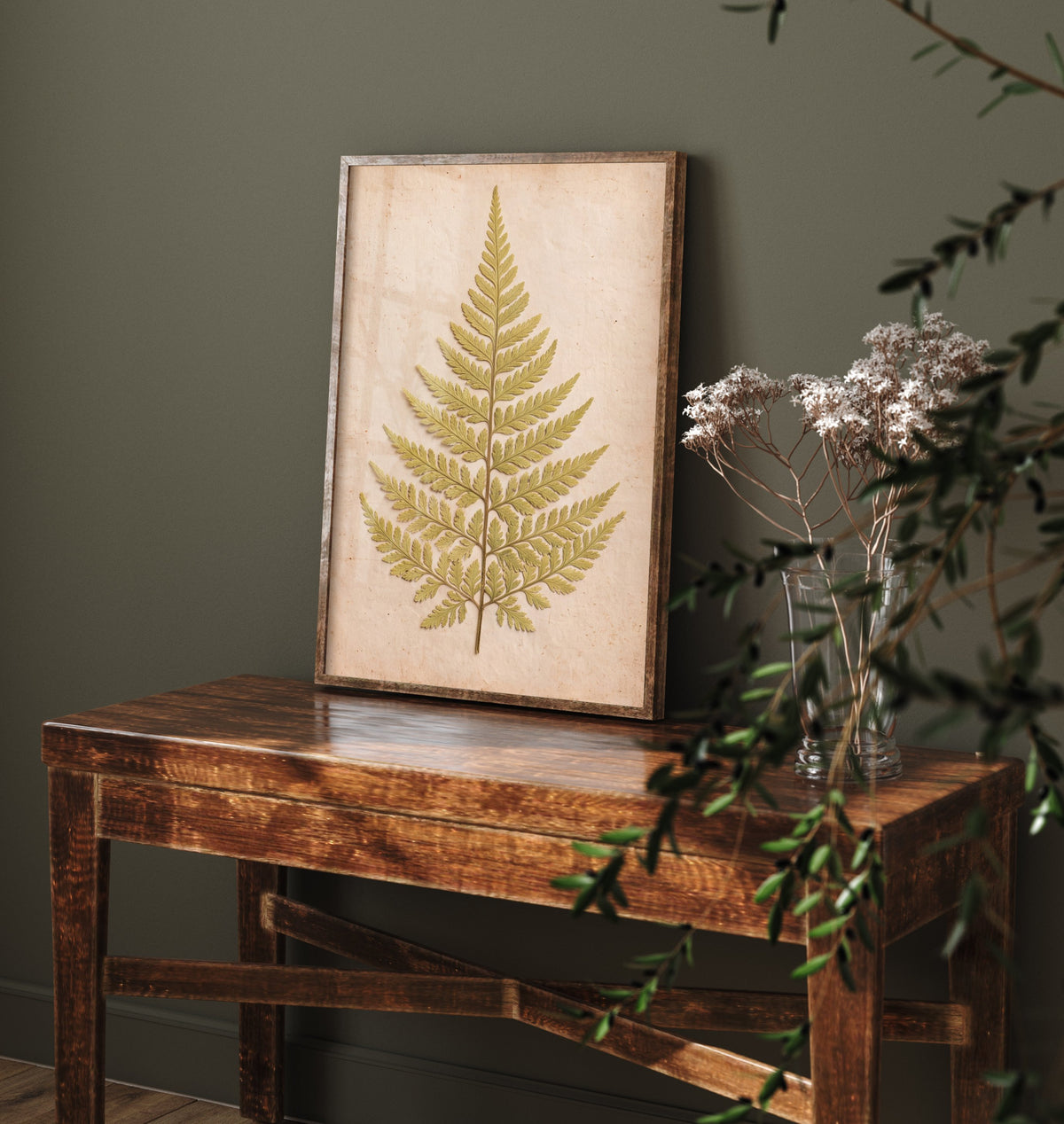 Pressed Fern Frond Art Print - Lacy Woodland Leaf Photo - Vintage Herbarium Poster - Green Cottage Botanical 2/3