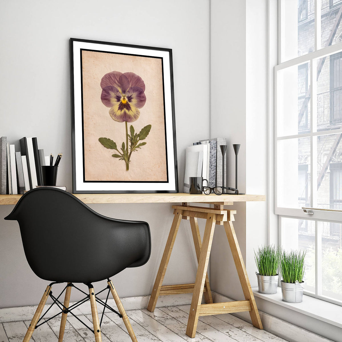 Pressed Pansy Art Print - Purple Viola Bloom Photo - Vintage Herbarium Poster - Victorian Cottage Garden Flower 3/3