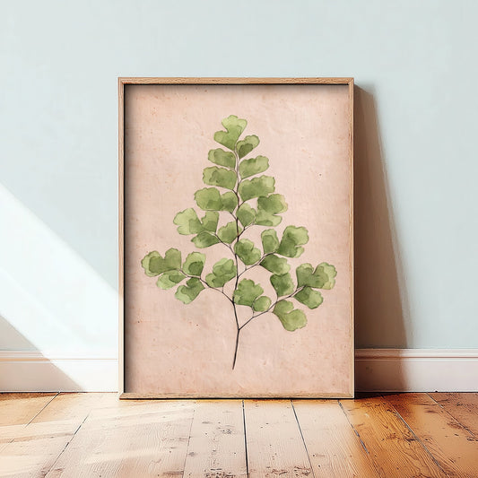 Maidenhair Fern Watercolour Art Print - Delicate Green Fern Painting - Vintage Pressed Botanical Style Poster 2/3