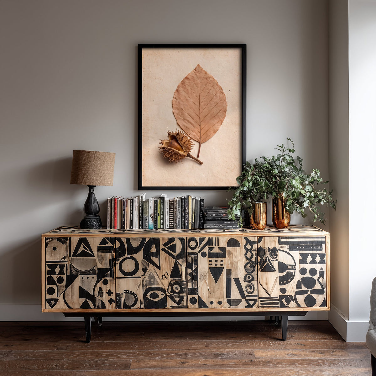 Beech Leaf Art Print - New Forest Pressed Autumn Leaf and Beech Nut Photo - Vintage Herbarium Poster - Rustic Botanical 1/3