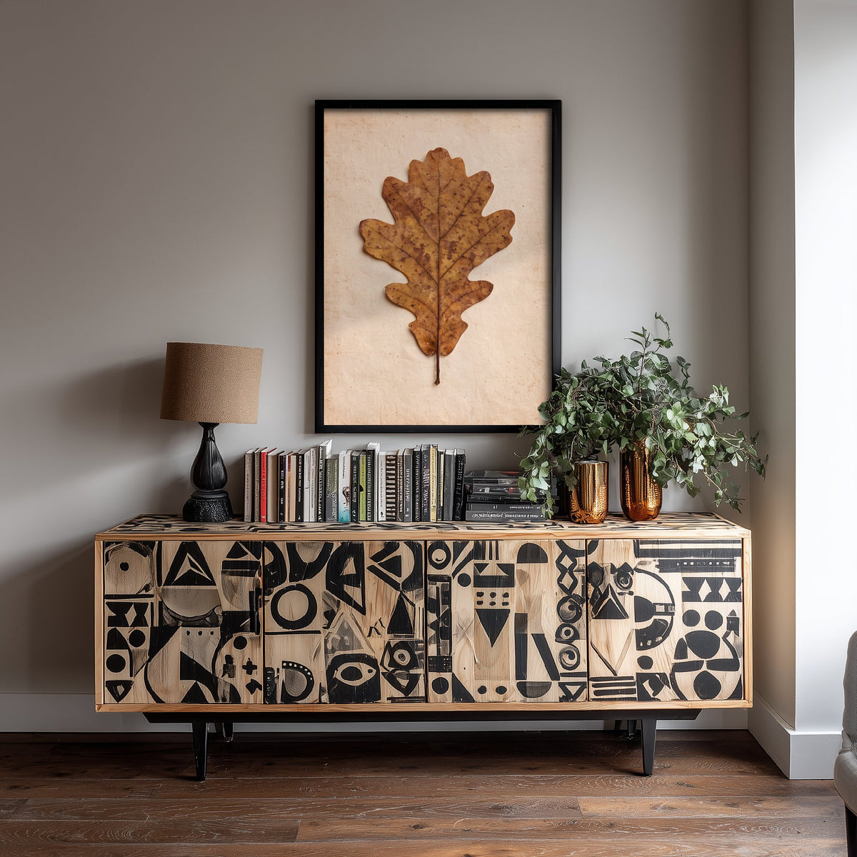 Pressed Oak Leaf Art Print - Vintage Autumn Herbarium Photo - Rustic Neutral Botanical Poster 1/3