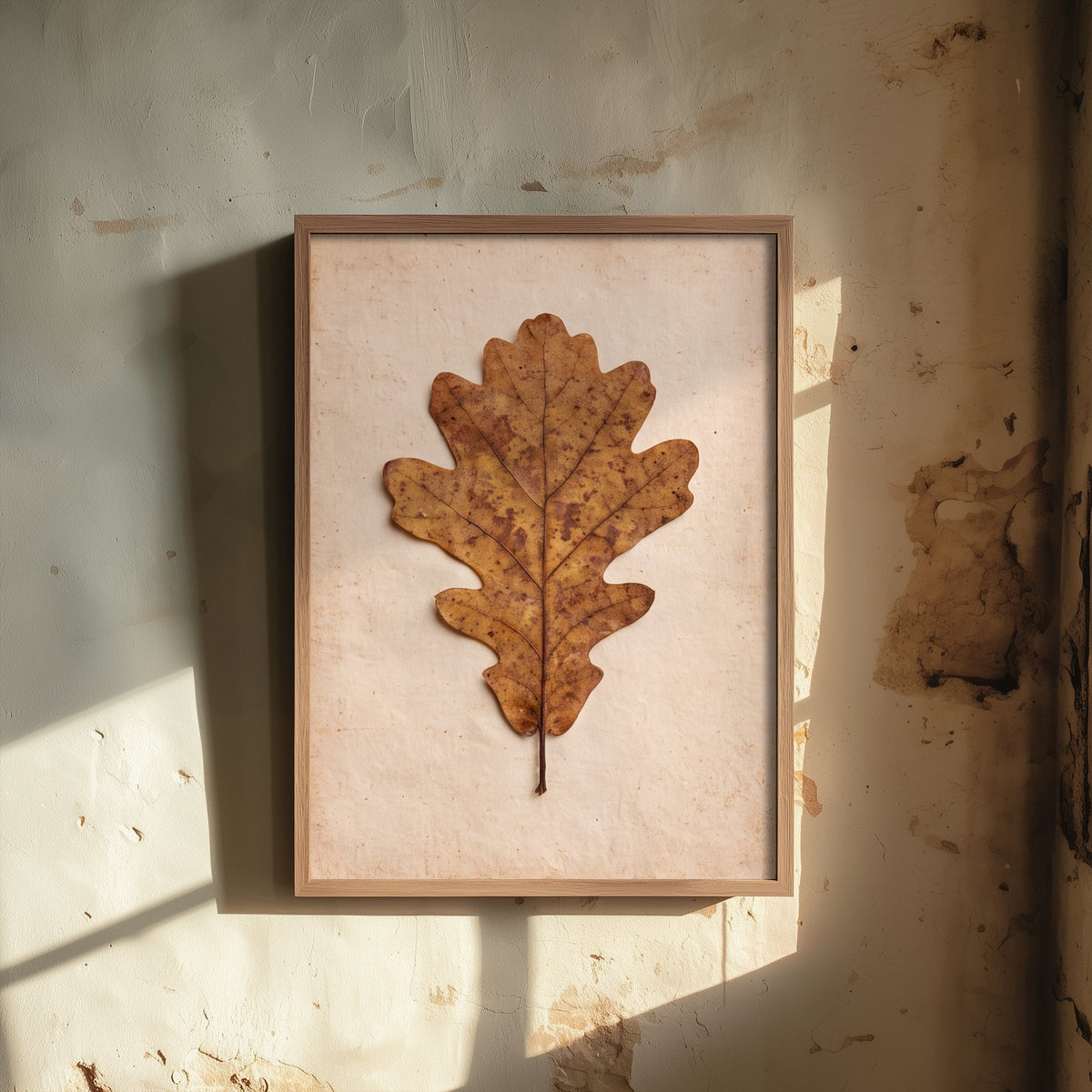 Pressed Oak Leaf Art Print - Vintage Autumn Herbarium Photo - Rustic Neutral Botanical Poster 1/3