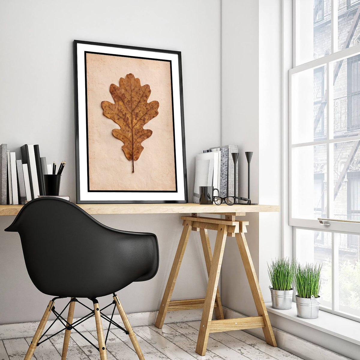 Pressed Oak Leaf Art Print - Vintage Autumn Herbarium Photo - Rustic Neutral Botanical Poster 1/3
