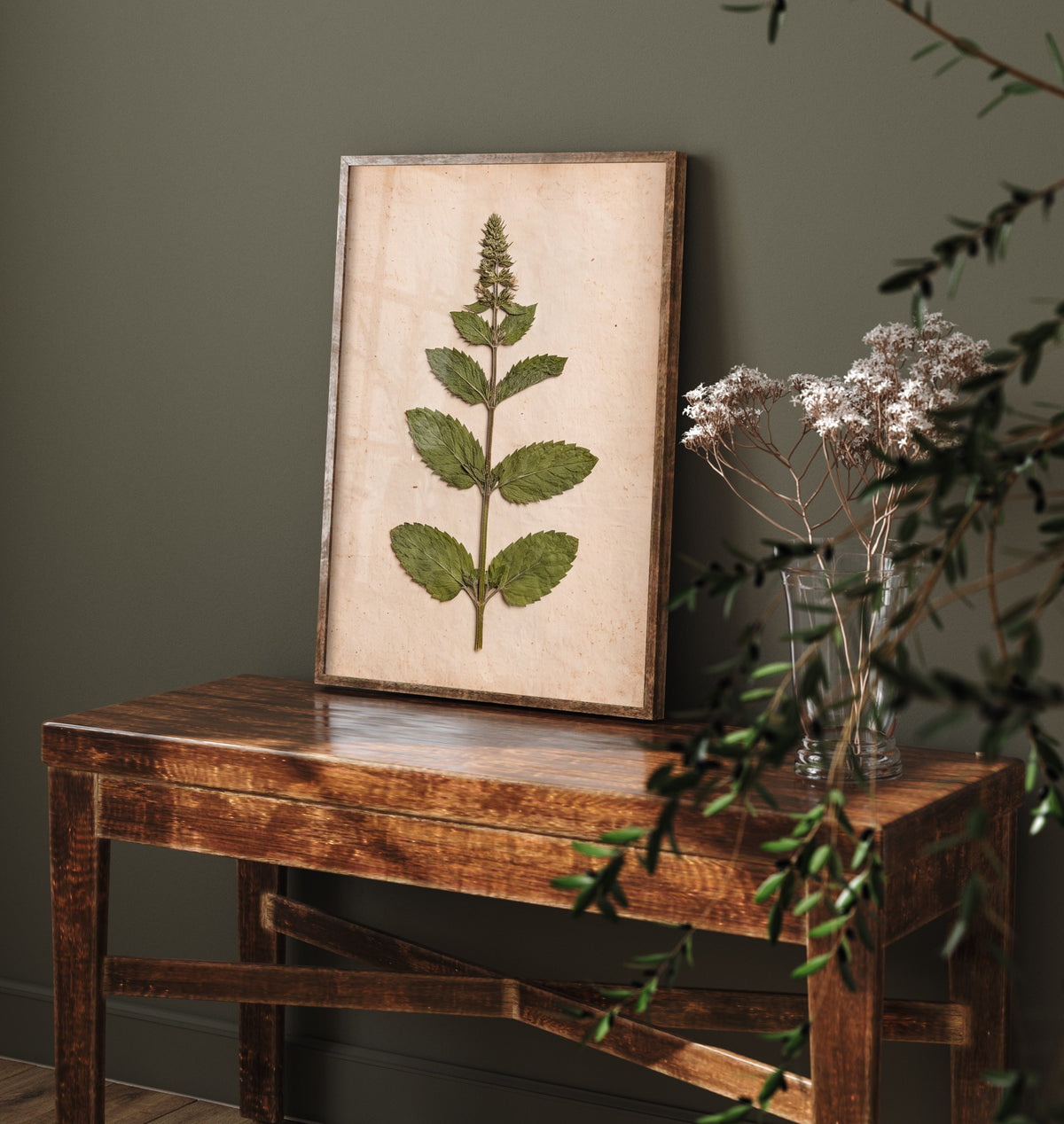 Pressed Mint Sprig Art Print - Vintage Kitchen Herbarium Photo - Cottage Culinary Herb Poster 2/3