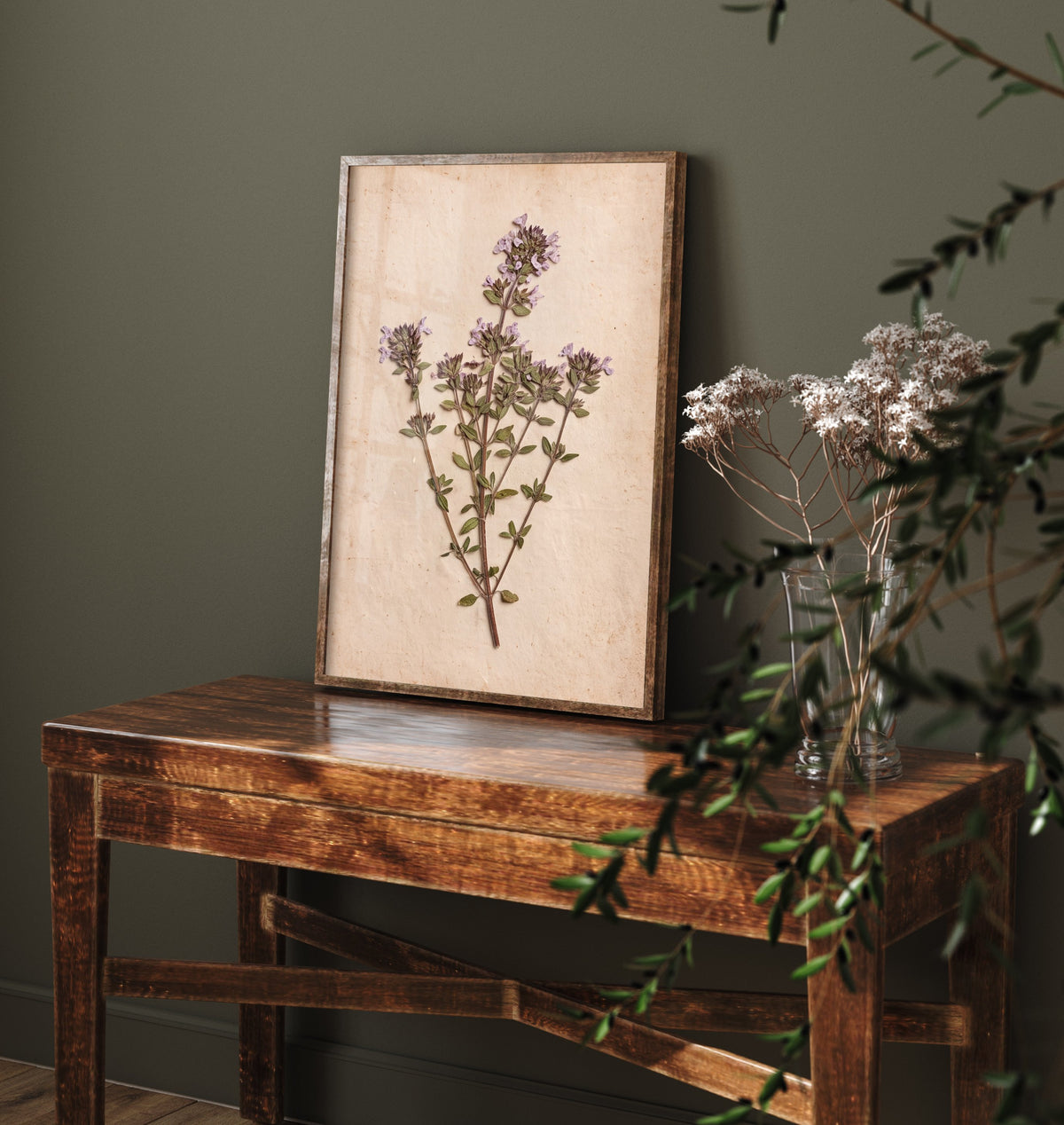 Pressed Thyme Art Print - Flowering Herb Herbarium Photo - Vintage Purple Kitchen Poster 3/3