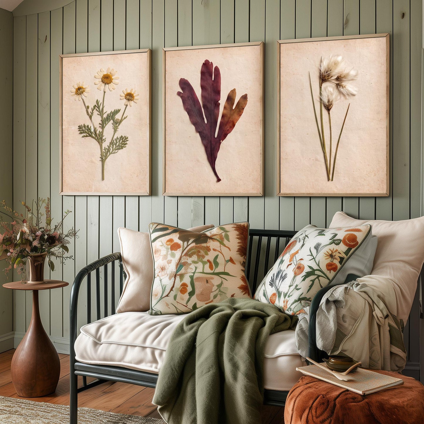 Shetland Shoreline Set of Three Art Prints - Sea Mayweed Dulse Seaweed Cotton Grass - Pressed Coastal Botanical Poster Photo