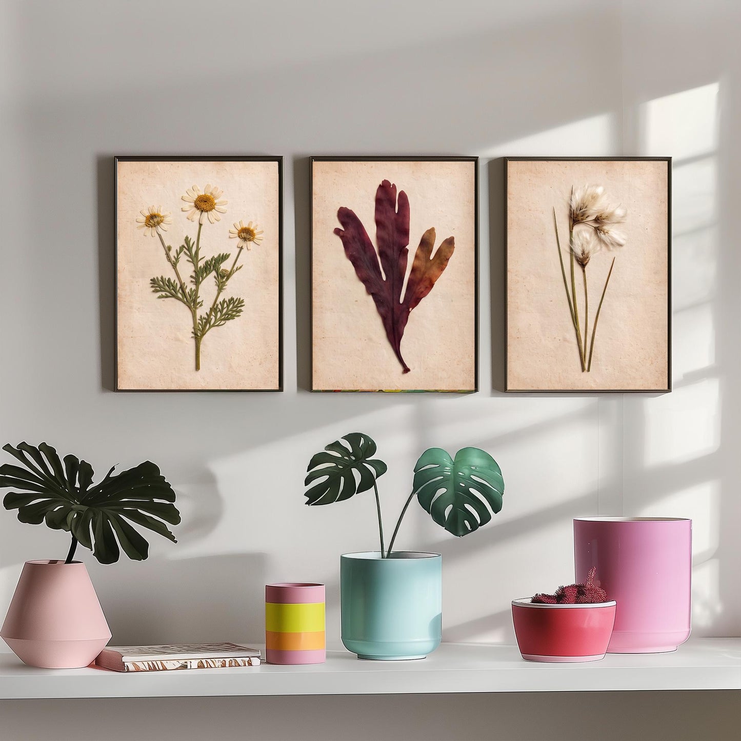 Shetland Shoreline Set of Three Art Prints - Sea Mayweed Dulse Seaweed Cotton Grass - Pressed Coastal Botanical Poster Photo