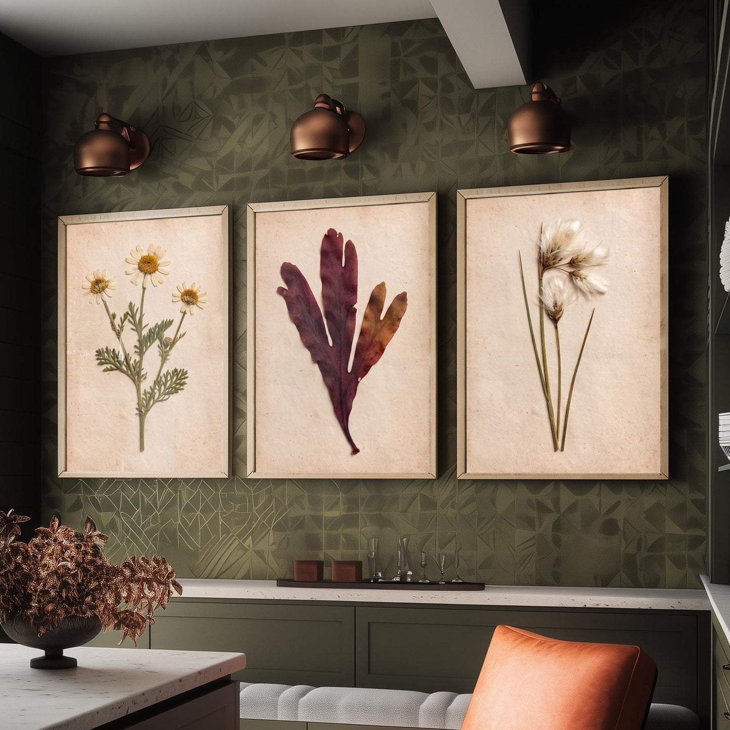 Shetland Shoreline Set of Three Art Prints - Sea Mayweed Dulse Seaweed Cotton Grass - Pressed Coastal Botanical Poster Photo