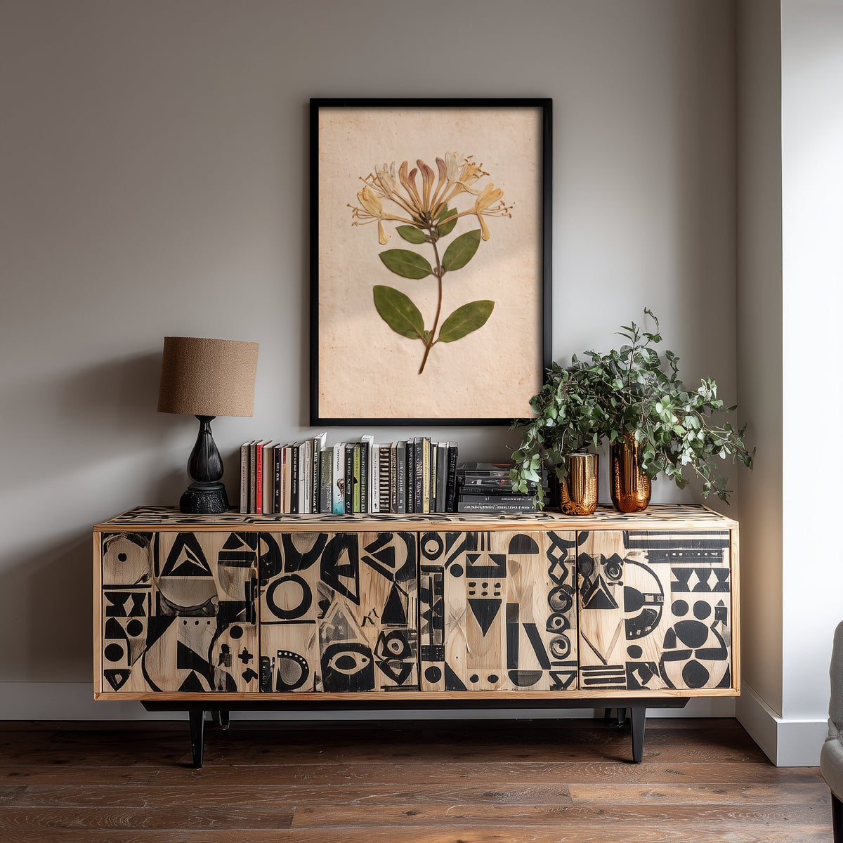 Honeysuckle Art Print - Pressed Flower Vintage Herbarium Photo - Cottage Hedgerow Botanical Poster 3/3