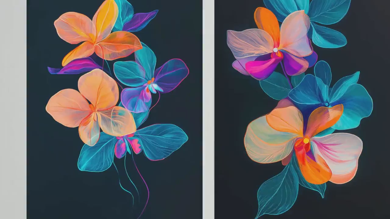 Floating Orchid Jellyfish Flowers - Set of Three Art Prints - Colourful Floral Posters - Ocean Plant Photo Décor - Art Paintings 3
