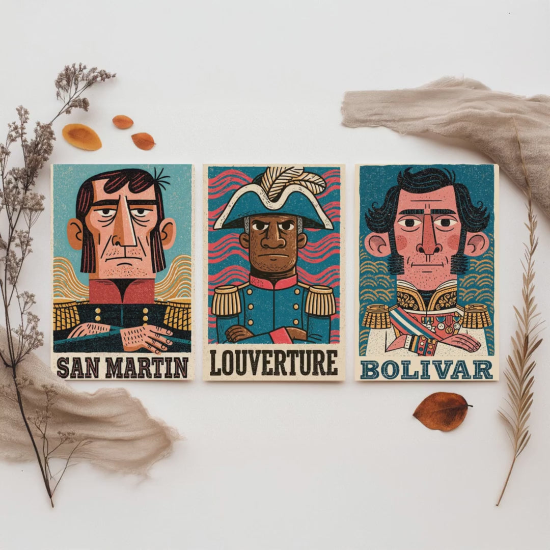 Liberators Set of Three Art Prints - San Martin, Louverture, Bolivar - History Poster Wall Art Gift Illustration Decor