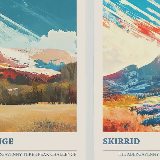 The Abergavenny Three Peaks Challenge - Set of Three Art Prints - 3 Posters - Sugar Loaf, Skirrid & Blorenge Mountain Painting Arctic Energy