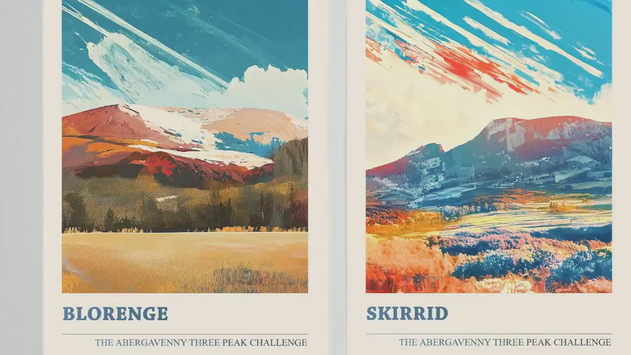 The Abergavenny Three Peaks Challenge - Set of Three Art Prints - 3 Posters - Sugar Loaf, Skirrid & Blorenge Mountain Painting Arctic Energy