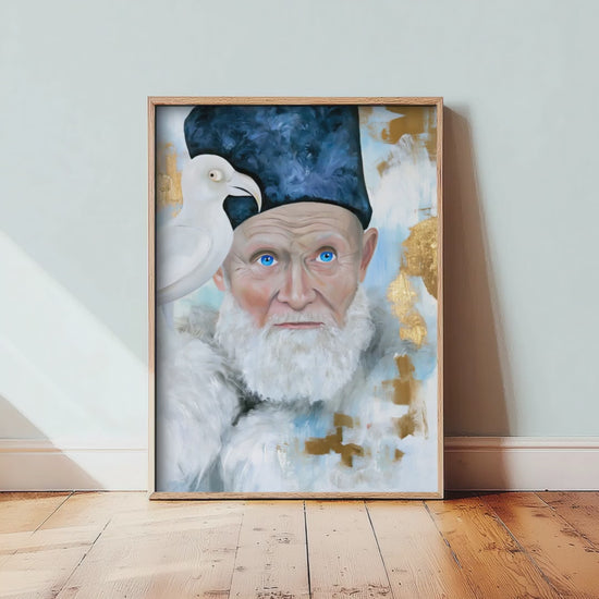 Mongolian Eagle Hunter Art Print - White Falcon Painting - Steppe Portrait Poster V2