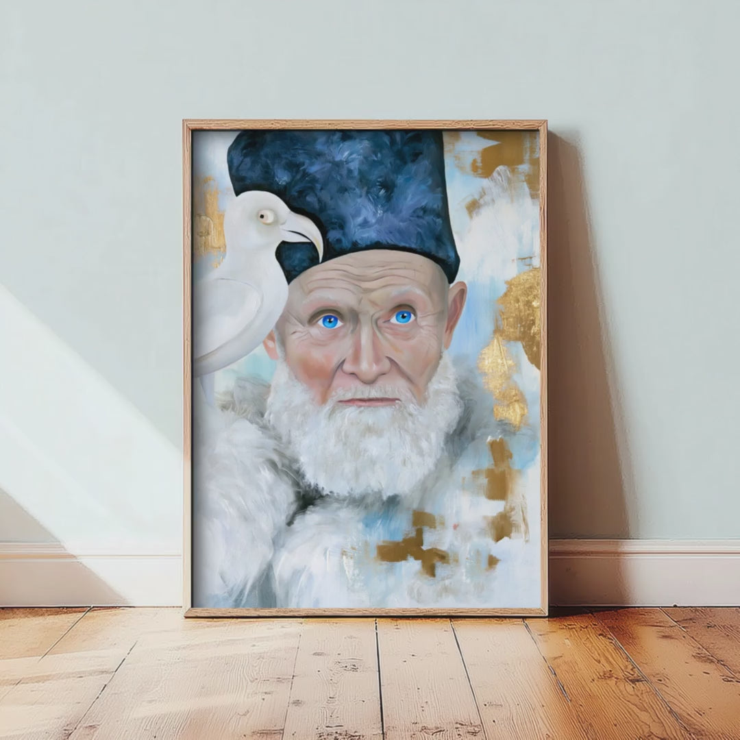 Mongolian Eagle Hunter Art Print - White Falcon Painting - Steppe Portrait Poster V2