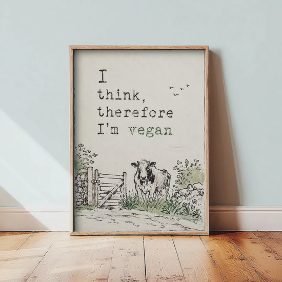 I Think Therefore I'm Vegan Art Print - Storybook Vegan Quote Poster - Cow Watercolour 2/3