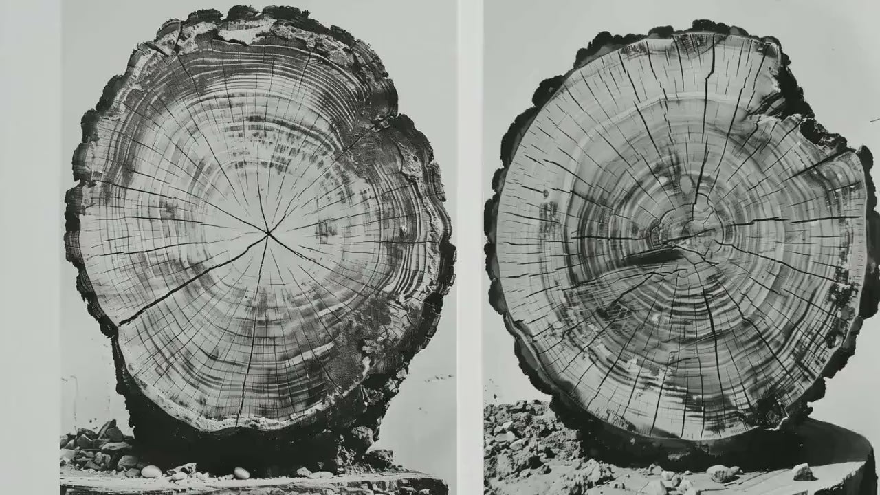 Set of Three Tree Rings Balancing on Stumps Triptych - 3 Natural Pattern Art Prints - Photo Poster Wall Gift, Wood Wooden Painting