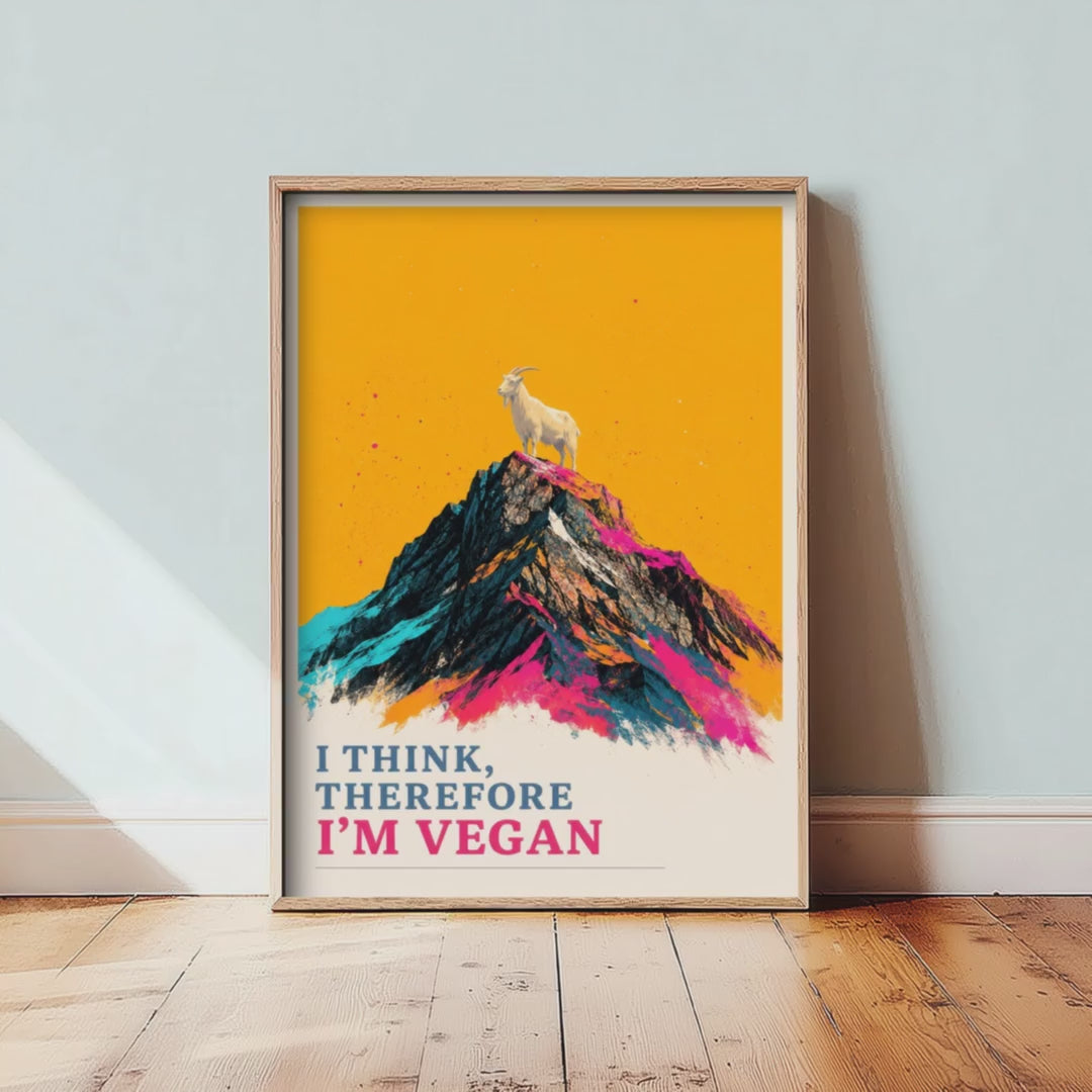 I Think Therefore I'm Vegan Art Print - Pop Art Vegan Quote Poster - Mountain Goat Illustration 2/3