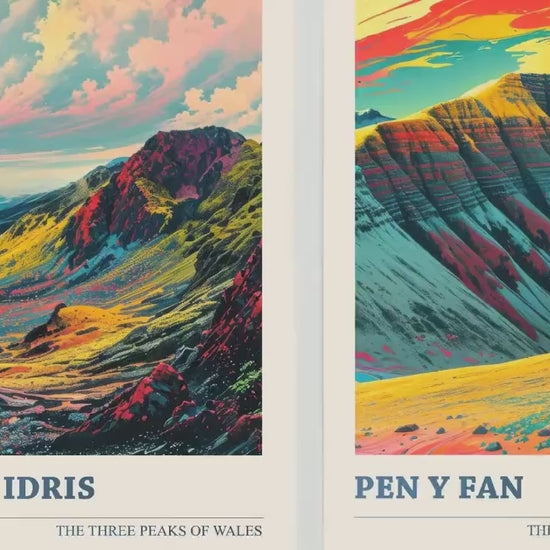 Set of Three Peaks Travel Posters - Cader Idris, Pen y Fan, Yr Wyddfa- 3 Art Prints - Photo Painting Illustration Gift Visit Map Mount