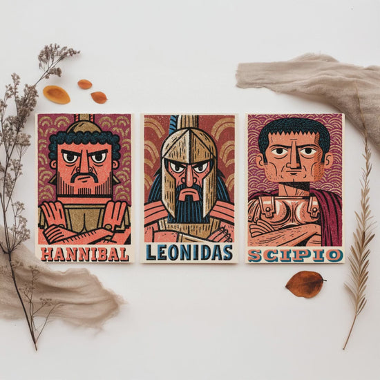 Ancient Commanders Set of Three Art Prints - Hannibal, Leonidas, Scipio - History Poster Wall Art Gift Illustration Decor