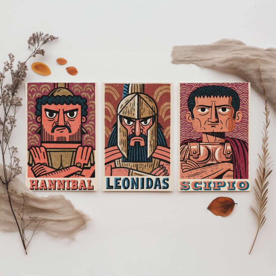 Ancient Commanders Set of Three Art Prints - Hannibal, Leonidas, Scipio - History Poster Wall Art Gift Illustration Decor