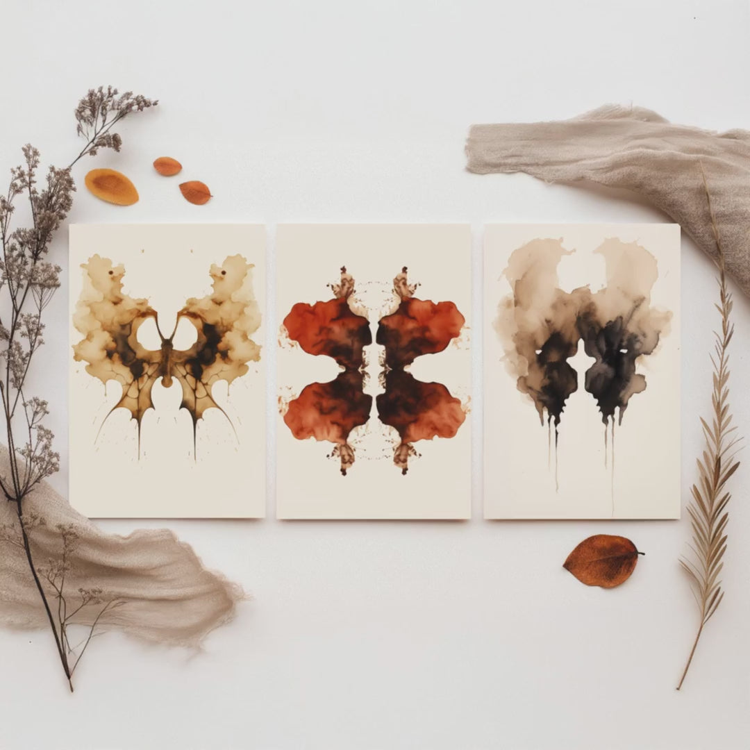 Rorschach Inkblot Set of Three Art Prints - Psychology Wall Art - Abstract Watercolour Poster Gift Painting Therapy Decor V1
