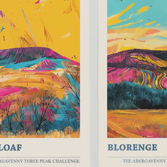 The Abergavenny Three Peaks Challenge - Set of Three Art Prints - 3 Posters - Sugar Loaf, Skirrid & Blorenge Mountain Painting Ludwig Flow