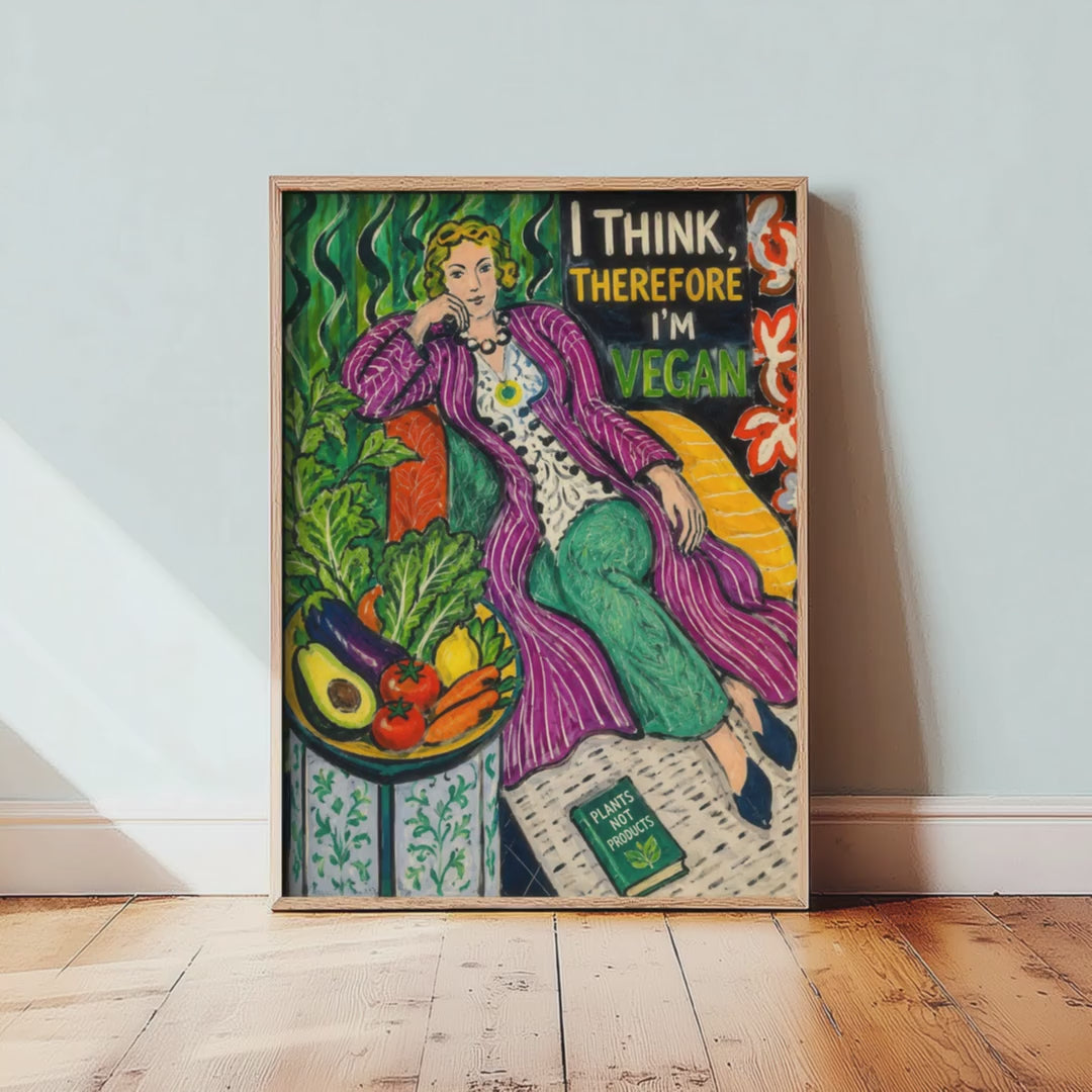 I Think Therefore I'm Vegan Art Print - Matisse Style Vegan Quote Poster - Folk Art Illustration 3/3