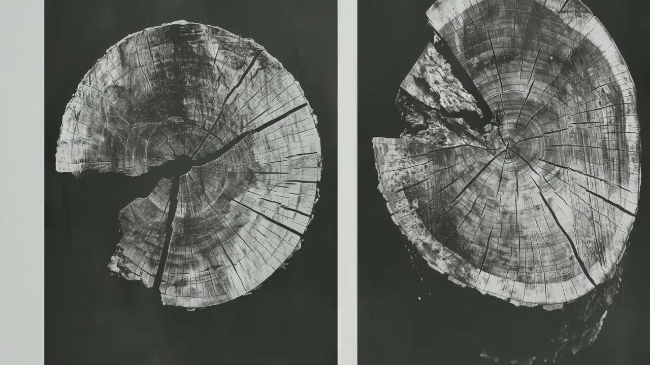 Set of Three Tree Rings Missing Pieces Invert b&w Triptych #V2- 3 Natural Pattern Art Prints - Photo Poster Wall Gift, Wood Wooden Painting