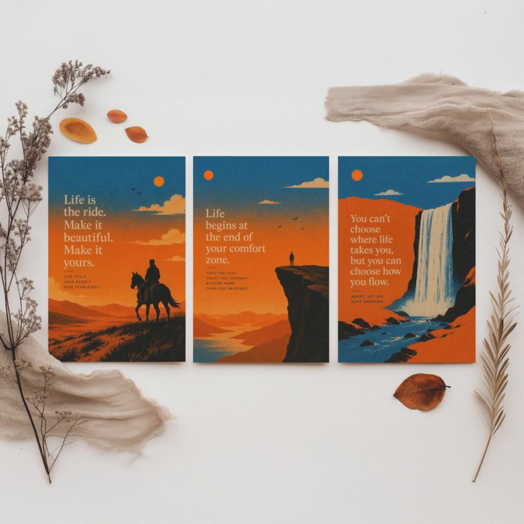 Set of Three Sunset Adventure Quote Art Prints - Motivational Wall Art - Inspirational Poster Illustration Gift Decor V2