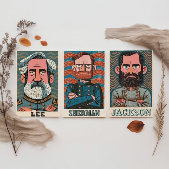 Civil War Generals Set of Three Art Prints - Lee, Sherman, Jackson - American History Poster Wall Art Gift Illustration Decor